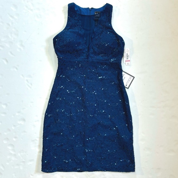 NWT Night Way Blue Lace & Sequins Cocktail Dress 10 - Picture 6 of 11